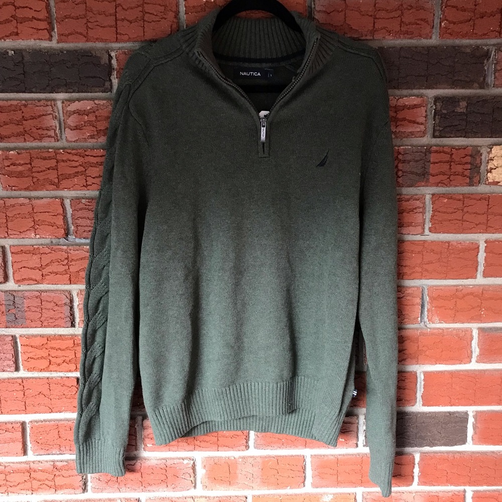 Nautical forest green sweater half zip & collar